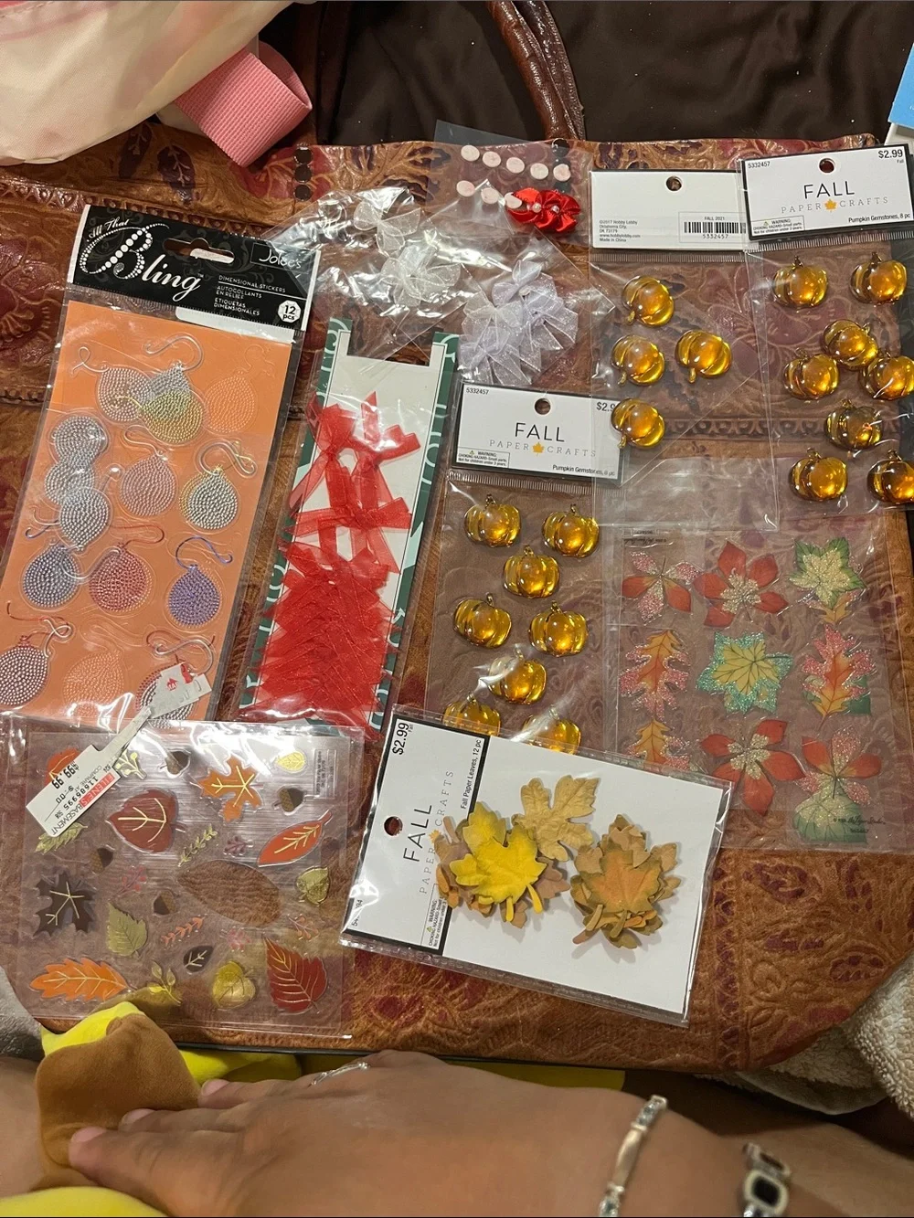 Fall Embellishment Pack with Yellow Gem Accents - Seasonal Craft Decorations